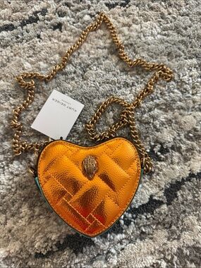 Kurt Geiger Metallic Orange Heart Crossbody with Gold Chain